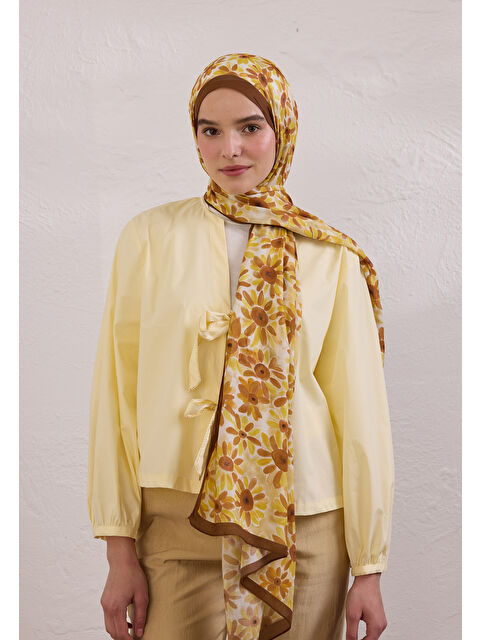 Fresh Scarfs Sunflower Desen Rami Şal Kahve