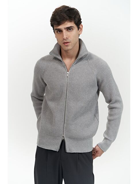 Mai Collection Brock Tam Fermuarlı Gri Erkek Triko Kazak - S000327301-20600