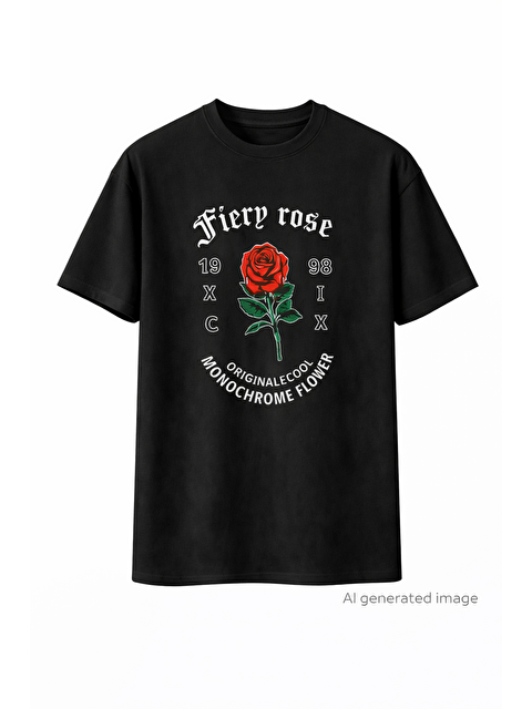 Jane's Erkek Bisiklet Yaka Baskılı Oversize T-Shirt - Siyah - S000528857-19351