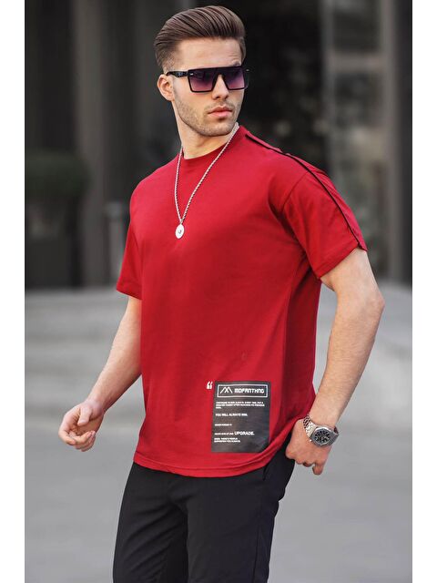 Madmext Bordo Baskılı Over Fit Erkek %100 Pamuk Tişört 6111 - S000015945-19951