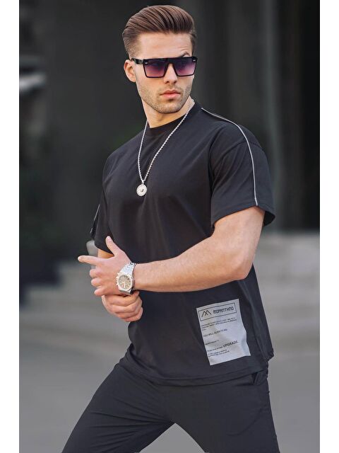 Madmext Siyah Baskılı Over Fit Erkek %100 Pamuk Tişört 6111 - S000015945-19351