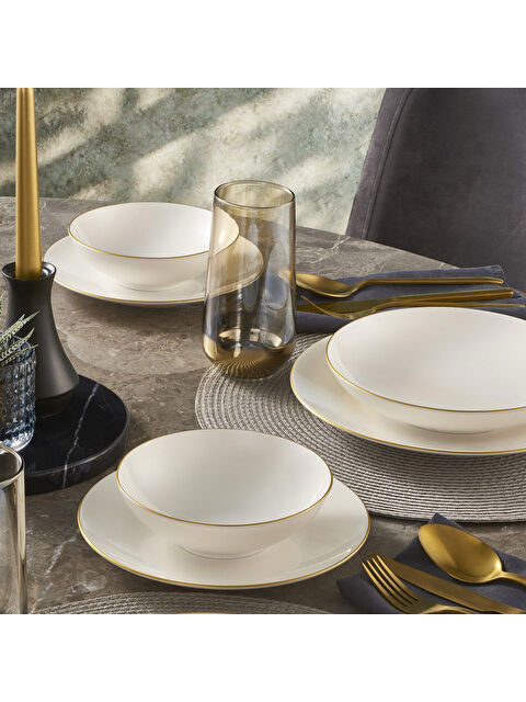 GÜRAL PORSELEN Camelia 16 Parça 4 Kişilik Yemek Takımı Mat Gold - S000336361-37646