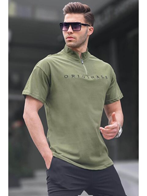 Madmext Haki Fermuar Yaka Erkek %100 Pamuk Tişört 5858 - S000015947-18547