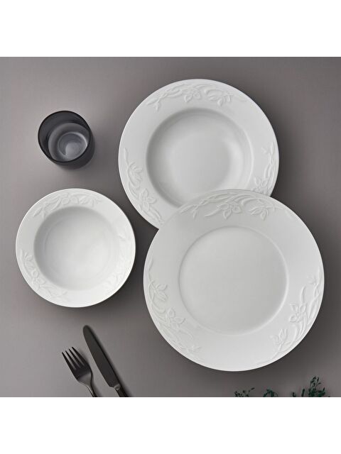 GÜRAL PORSELEN Dinemis 18 Parça 6 Kişilik Rölyefli Yemek Takımı - S000483541-37646