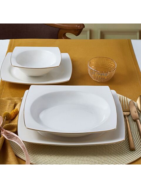 GÜRAL PORSELEN Caroline 16 Parça 4 Kişilik Kare Bone Yemek Takımı Altın - S000336408-37646