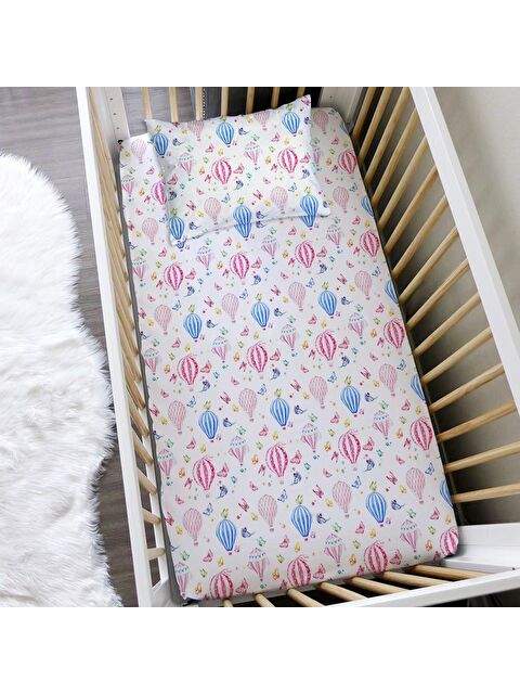 Evmila Uçan Balon Desen Baskılı Bebek Boy Lastikli Çarşaf Seti Beyaz  60x120 cm - S000070579-23173