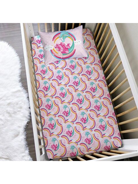 Evmila Deniz Kızı Desen Baskılı Bebek Boy Lastikli Çarşaf Seti Pembe  60x120 cm - S000070583-23173