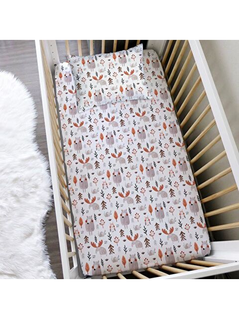 Evmila Hayvan Desen Baskılı Bebek Boy Lastikli Çarşaf Seti Beyaz  60x120 cm - S000070581-23173