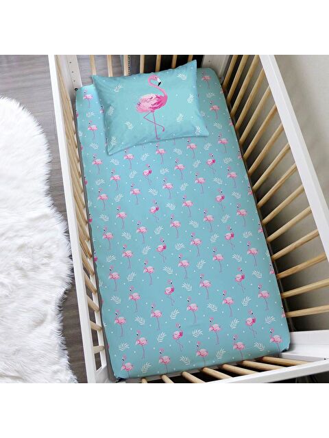 Evmila Flamingo Desen Baskılı Bebek Boy Lastikli Çarşaf Seti Pembe  60x120 cm - S000070590-23173
