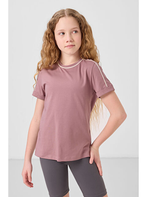 Tommylife Gül Kurusu Pamuklu O Yaka Standart Fit Basic Kız Çocuk T-Shirt - 75177 - S000387208-20028