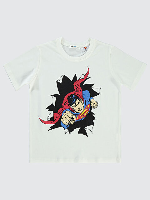 Civil Superman Erkek Çocuk Tişört 6-9 Yaş Ekru