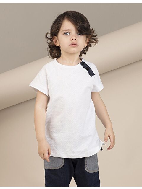 Ollie&Olla Pat Detaylı Beyaz Erkek Tişört - S000027163-20063