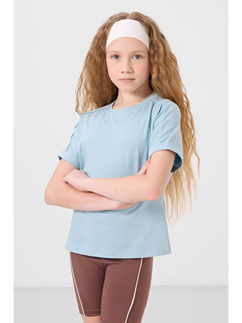 Tommylife Açık Mavi Pamuklu O Yaka Oversize Fit Basic Kız Çocuk T-Shirt - 75182 - S000387247-17437