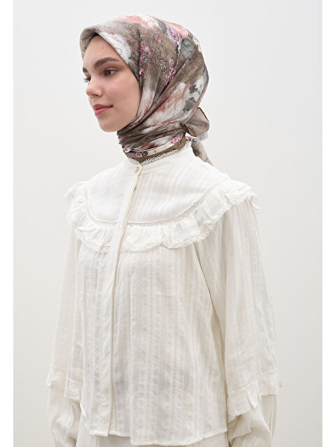 Fresh Scarfs Vıntage Rose Desen Pamuklu Viskon Eşarp Vizon