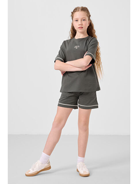 Tommylife Haki Pamuklu Yumuşak Dokulu Standart Fit Basic Kız Çocuk Şort Takım - 75183 - S000387244-18547