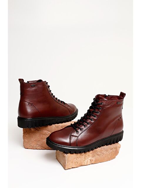 GÖNDERİ(R) BORDO  Hakiki Deri Yuvarlak Burun Kauçuk Taban Fermuarlı Bağcıklı Kadın Günlük Bot 10402 - S000066521-19951