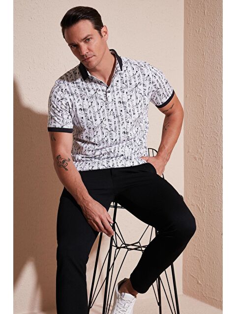 Buratti Desenli Pamuklu Slim Fit Polo Tişört 646B3490 - S000010020-19351