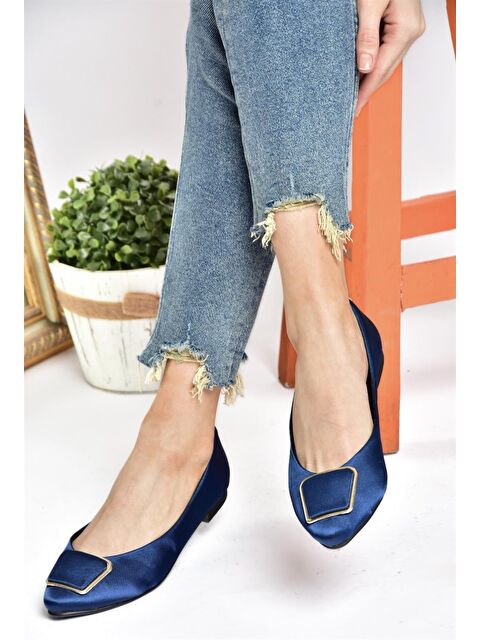 Fox Shoes P726776304 Lacivert Saten Kumaş Kadın Babet - S000031753-21164