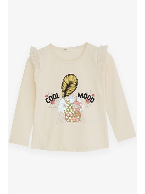 Breeze Kız Çocuk Uzun Kollu Tişört Omuzu Güpürlü Krem (4 Yaş) - S000022051-19966