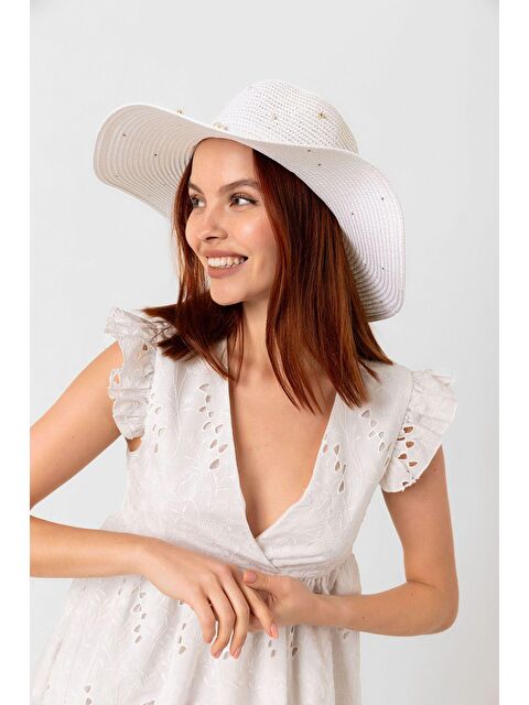 Luminos Butik Beyaz Incili Geniş Hasır Şapka Hsr2069 Kutulu Gönderim - S000204239-20063