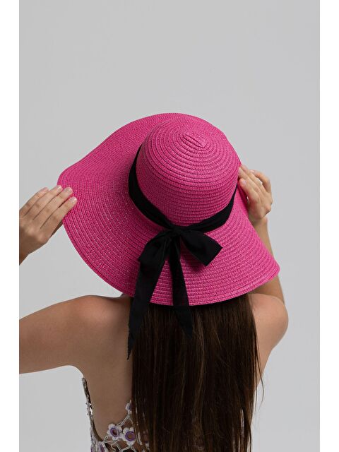 Luminos Butik Fiyonklu Fuşya Geniş Hasır Şapka HSR2081 - S000236270-18686