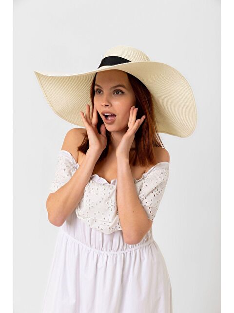 Luminos Butik Krem Kurdelalı Ekstra Geniş Hasır Şapka Hsr2039 Kutulu Gönderim - S000204218-19966