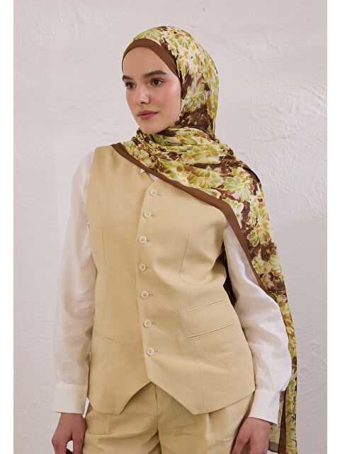 Fresh Scarfs Cherry Blossom Desen Rami Şal Kahve