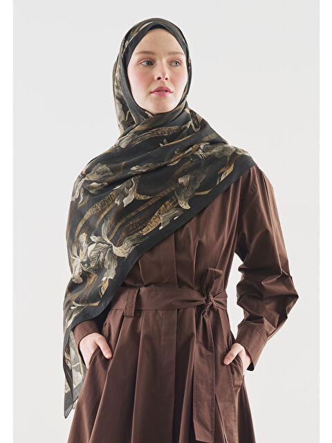 Fresh Scarfs Acı Kahve Zelında Desenli Pamuk Viskon Şal