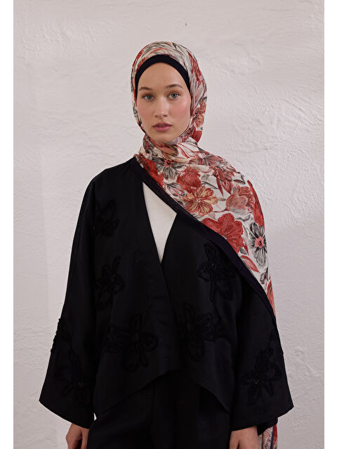 Fresh Scarfs Vıntage Garden Desen Rami Şal Siyah