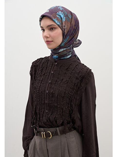 Fresh Scarfs Dıtsy Leaves Desen Pamuklu Viskon Eşarp Lacivert