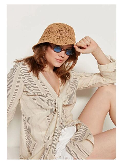 Luminos Butik Camel Ithal El Örgüsü Hasır Şapka HSR2083