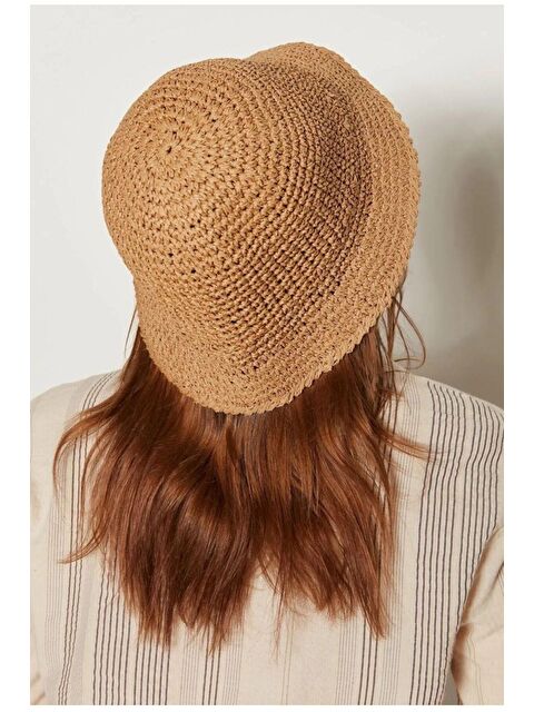 Luminos Butik Camel Ithal El Örgüsü Hasır Şapka HSR2083