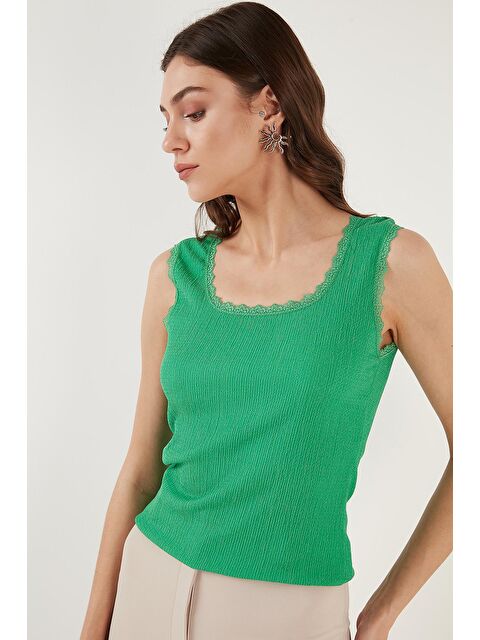 Lela Slim Fit Kalın Askılı Dantelli Kare Yaka Bürümcük Atlet 5864979 - S000008681-18194