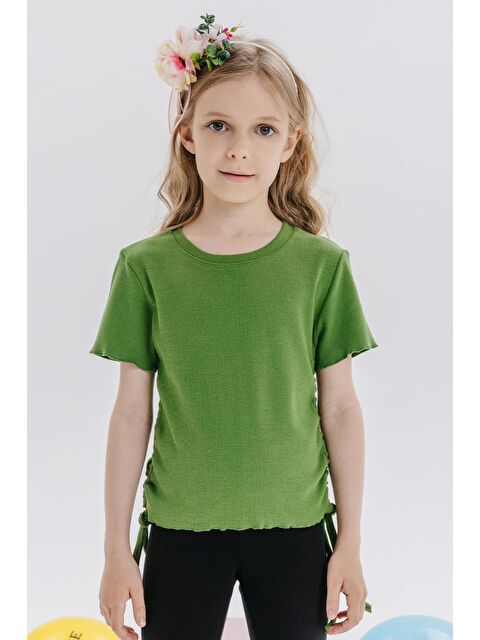 Breeze Kız Çocuk Tişört Yanları Büzgülü Haki Yeşil (8-14 Yaş) - S000022253-18547