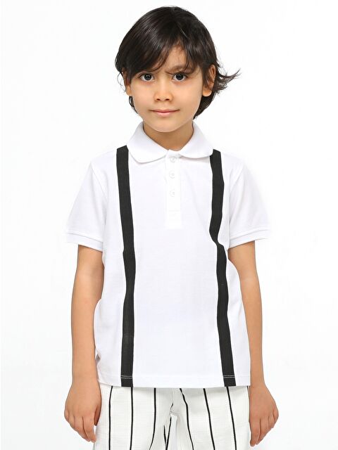 Casabony Beyaz Çizgi Desenli Polo Tişört - S000144492-20063