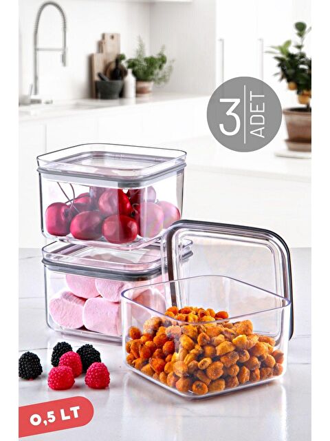 Nandy Home 0,5 Lt Sızdırmaz Kapak, Silikon Contalı Kare 3'lü Saklama Kabı Seti - S000013158-23173