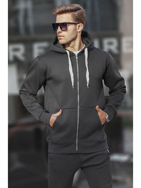 Madmext Siyah Kapüşonlu Regular Fit  Erkek Fermuarlı Sweatshirt 6140 - S000055010-19351