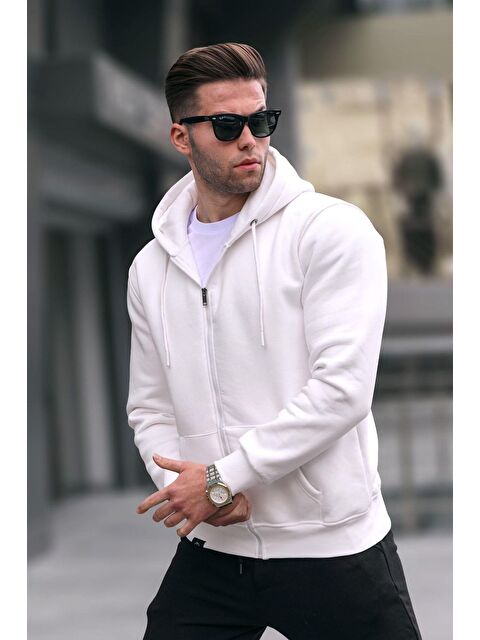 Madmext Ekru Kapüşonlu Regular Fit  Erkek Fermuarlı Sweatshirt 6033 - S000055011-19965
