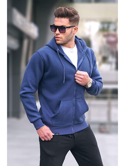 Madmext Lacivert Kapüşonlu Regular Fit  Erkek Fermuarlı Sweatshirt 6033 - S000055011-21164