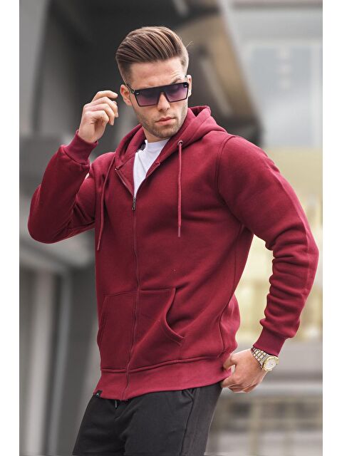 Madmext Bordo Kapüşonlu Regular Fit  Erkek Fermuarlı Sweatshirt Hırka 6033 - S000055011-19951
