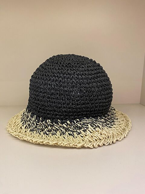 Luminos Butik Siyah-Bej Ithal El Örgüsü Hasır Şapka HSR2072 - S000204262-37423