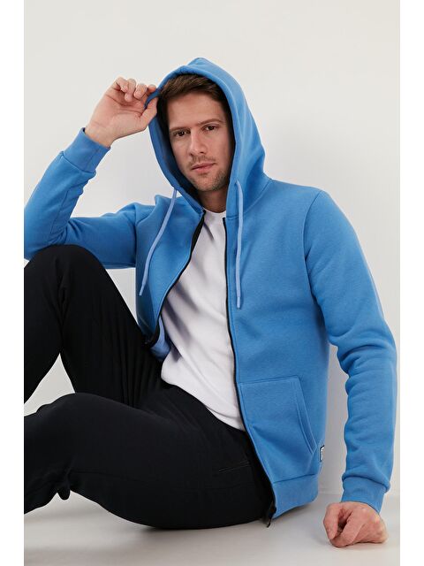 Buratti Slim Fit Kapüşonlu  İçi Tüylü Yumuşak Şardonlu Kışlık Fermuarlı Sweatshirt 5905340 - S000000615-19393
