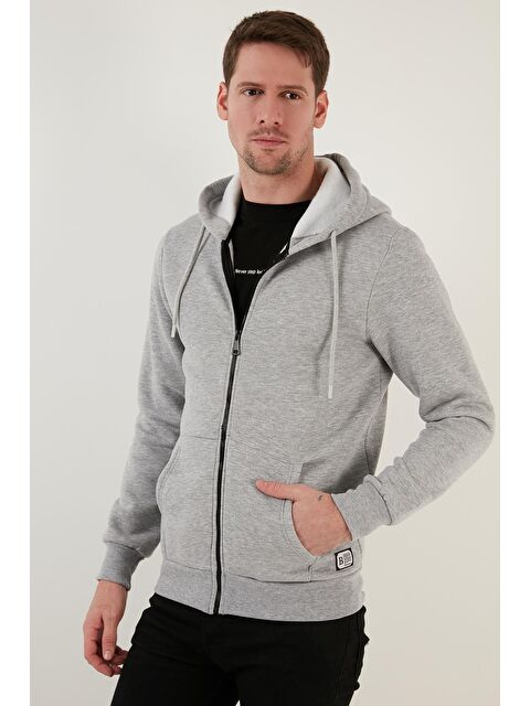 Buratti Slim Fit Kapüşonlu  İçi Tüylü Yumuşak Şardonlu Kışlık Fermuarlı Sweatshirt 5905340 - S000000615-19987