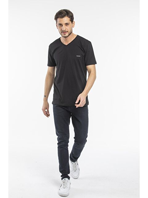 Süperlife V Yaka Slim Fit Brooklyn Baskılı Kısa Kollu Erkek Tişört SPR 265 - S000013691-19351