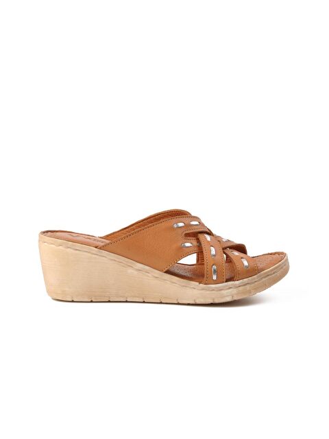 Voyager Taba Hakiki Deri Dolgu Topuk Kadın Terlik 9227 - S000065138-37454