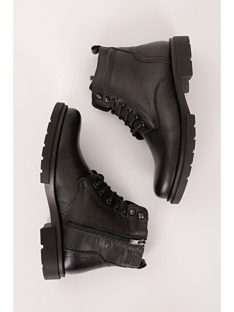 GÖNDERİ(R) SİYAH  Hakiki Deri Fermuarlı Bağcıklı Erkek Bot 01920 - S000065418-19351