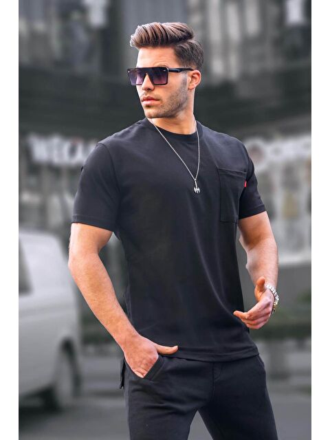 Madmext Siyah Cepli Basic Erkek %100 Pamuk Tişört 6078 - S000015962-19351