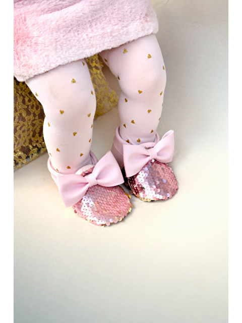 First Step Pembe Gold Pul Payetli Fiyonklu Kız Bebek Babet Patik G-2366 - S000088323-20024