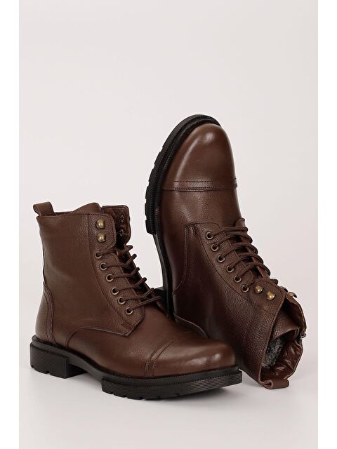 GÖNDERİ(R) KAHVERENGİ  Hakiki Deri Fermuarlı Bağcıklı Erkek Bot 01321 - S000065421-19413