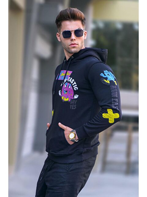 Madmext Siyah Baskılı Kapüşonlu Erkek %100 Pamuk Hoodie 5896 - S000049787-19351
